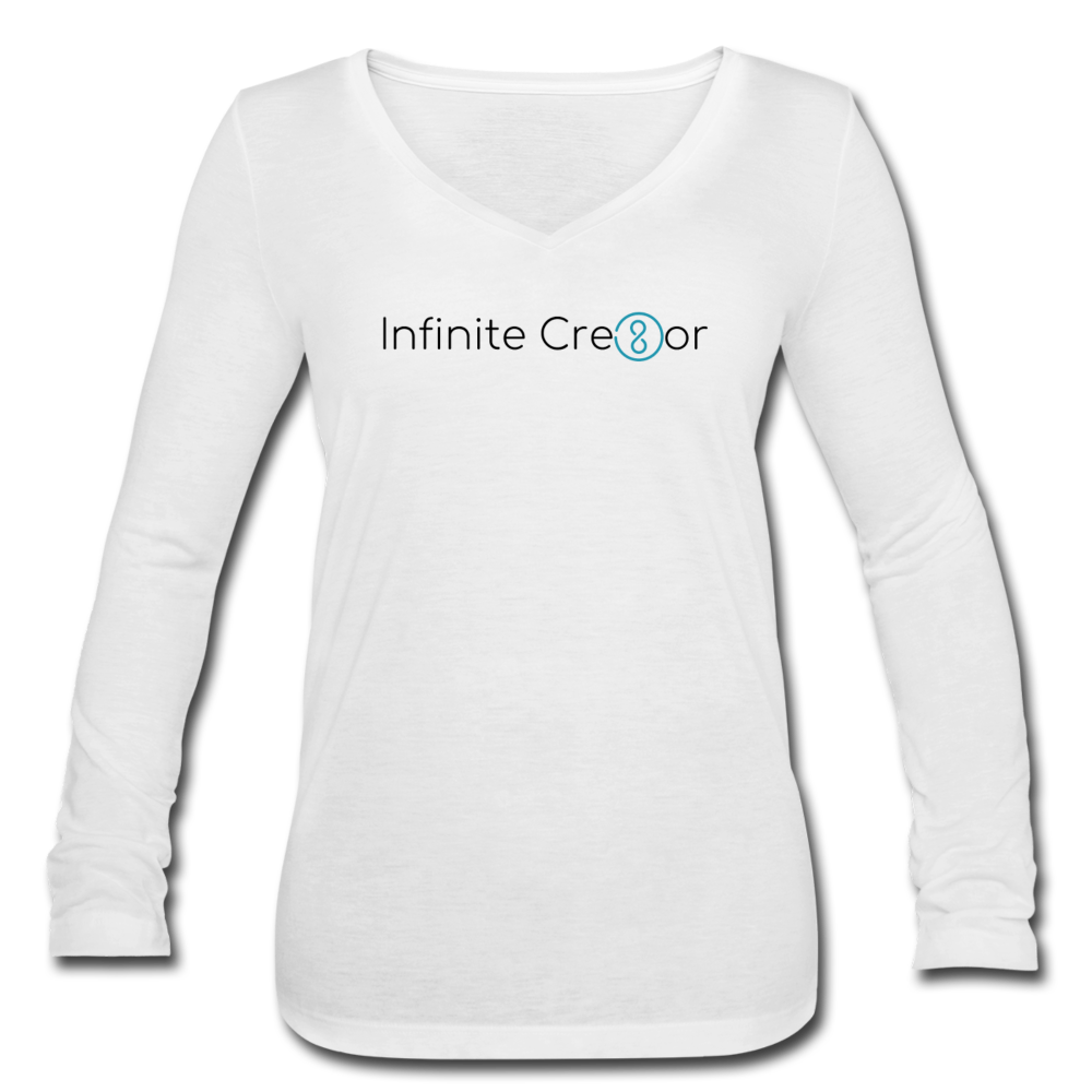 "Infinite Cre8or" Women’s Long Sleeve V-Neck Flowy Tee - white