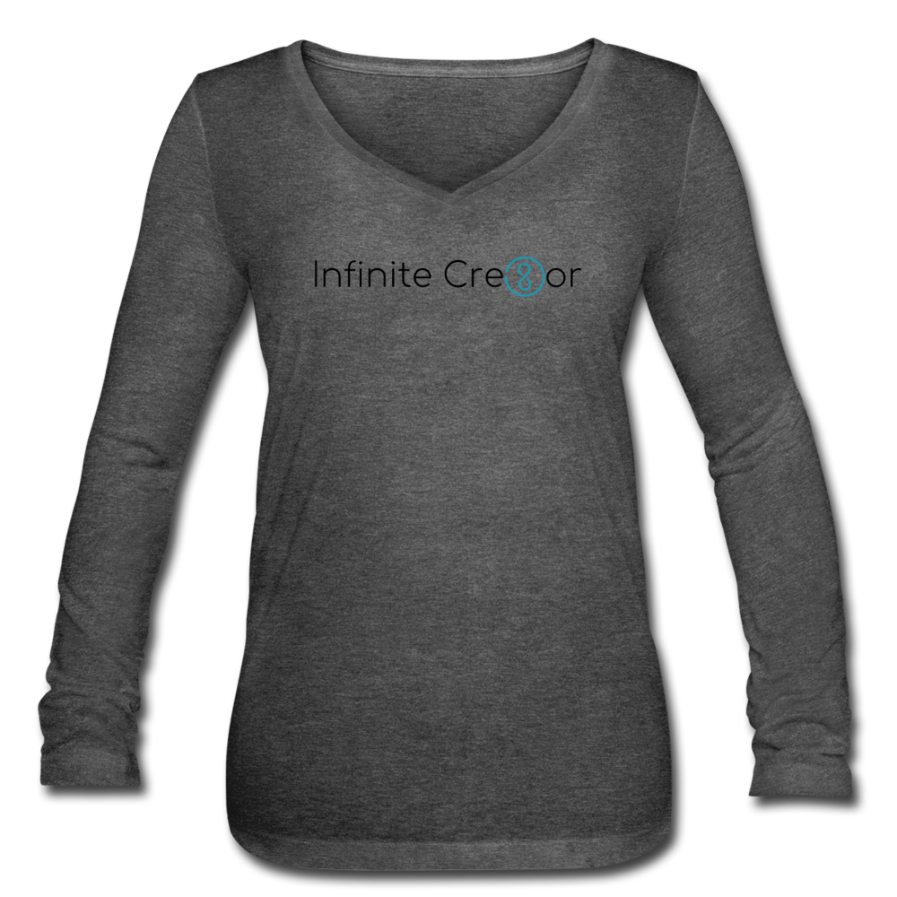 "Infinite Cre8or" Women’s Long Sleeve V-Neck Flowy Tee - deep heather